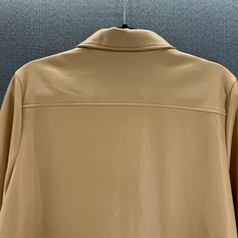 Marc New York Women's Faux Leather Cut Out Design Raw Edge Beige‎ Jacket Size L